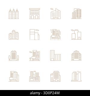 Zukunftsweisendes Paket mit 16 Vektorsymbolen rund um Apartments, das Thin Line Design mit 128 x 128 Pixel optimierter Klarheit für innovative Benutzer in zeigt Stock Vektor