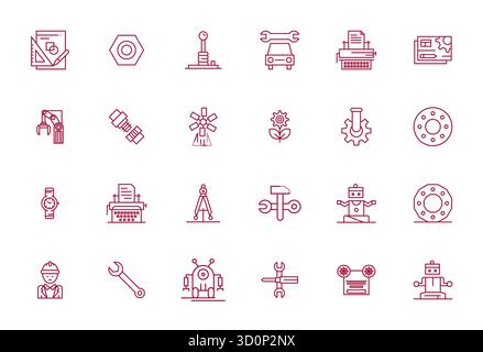 Raffiniertes Paket mit 24 Bold Line Vektorsymbolen für Mechanik, optimiert mit 128x128 Pixel optimierter Qualität für elegantes und funktionales Design so Stock Vektor