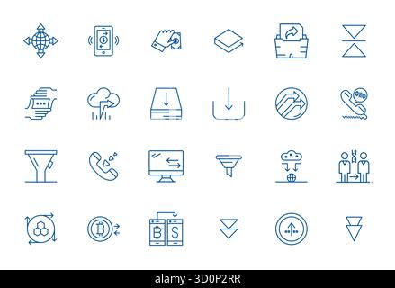 Sorgfältig zusammengestellte 24 Bold Line Vektorsymbole für die Übertragung, mit einer optimierten Auflösung von 64x64 Pixeln für konsistente Markendarstellung und Benutzer Stock Vektor