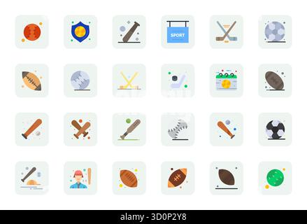 Innovatives Paket mit 24 Vektorsymbolen rund um League, das flache Design im erweiterten Format 64x64 für moderne digitale Lösungen zeigt. Stock Vektor