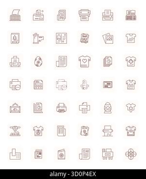 Diese Kollektion enthält 42 bearbeitbare Vektorsymbole für Regular Bold Outline, die speziell auf das Print-Thema zugeschnitten sind und im Format 256 x 256 für digitales Design optimiert sind. Stock Vektor