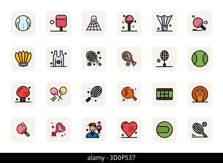 Hochmodernes Paket mit 24 Detail Enhanced Vector Icons, inspiriert von Tennis, im LineFilled-Format bei 64x64 für Interf der nächsten Generation Stock Vektor
