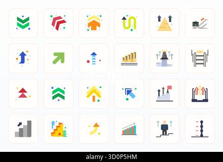Sorgfältig gefertigte 24 flache Vektorsymbole für die Eskalation, geliefert in 64x64 Grid-angepasster Qualität für kompromisslose Designstandards. Stock Vektor