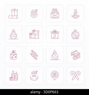 Entdecken Sie 16 Thin Line PIXEL perfekte Vektorsymbole in Retina Ready Auflösung inspiriert von Weihnachten. Perfekt für Web- und App-Schnittstellen. Stock Vektor