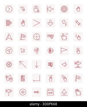 Essential Pack mit 42 Display Perfect Vektorsymbolen für Zeiger im Format „Regular Bold Outline“, Größe 128x128 für optimale Leistung und Skalierbarkeit Stock Vektor