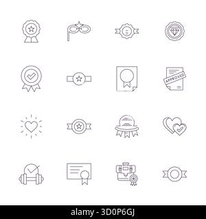 Umfassendes Paket mit 16 Vektorsymbolen im Thin Line-Design für Empfehlungen, geliefert in gestochen scharfer Qualität mit 64x64 Pixeln. Stock Vektor