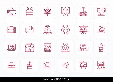 Raffiniertes Paket mit 24 Bold Line Vektorsymbolen für Konferenzen, optimiert mit High Resolution Detail Enhanced Quality für elegantes und funktionales Design Stock Vektor