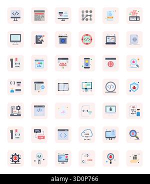 Umfassendes Paket mit 42 Vektorsymbolen in flachem Design für Code in gestochen scharfer, hochauflösender Anzeige in perfekter Qualität. Stock Vektor