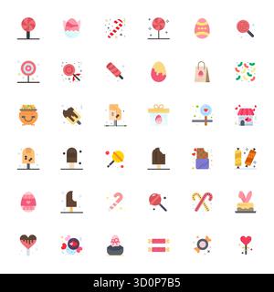 Unverwechselbare 36er-Pack mit Gittervektoren, inspiriert von Candy, gefertigt im flachen Format bei 64x64 für unvergessliche Markenerlebnisse. Stock Vektor