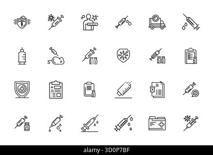 Raffiniertes Paket mit 24 Vektorsymbolen für die Immunisierung, optimiert mit hochauflösendem Display perfekte Qualität für elegant und funktional Stock Vektor
