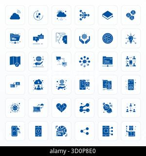 Intelligent gestaltete 36 Grid-angepasste Vektorsymbole, inspiriert von Sharing, im Glyph-Format bei 64x64 für intelligente und effiziente Design-Workflows. Stock Vektor