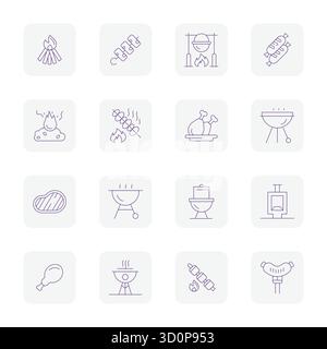 Dieses Barbecue-Vektor-Icon-Paket enthält 16 dünne Outline-Designs im Format 64x64 Detail Enhanced, perfekt für die Verbesserung digitaler Schnittstellen. Stock Vektor