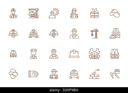 Die ultimative Sammlung von 24 Vektorsymbolen, die Bauarbeiter in fettgedruckter Optik darstellen, optimiert mit 256 x 256 Display für die perfekte Auflösung Stock Vektor