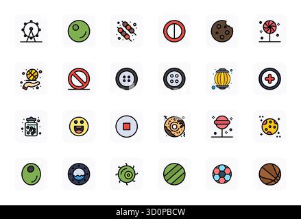 Verwandeln Sie Ihre Designs mit 24 LineFilled Vektorsymbolen rund, die in 256 x 256 Pixel ausgerichteter Auflösung für maximale Klarheit entwickelt wurden. Stock Vektor