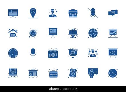 Professionelle Sammlung von 24 gefüllten Vektorsymbolen für Meetings, gefertigt mit 256 x 256 Detail und verbesserter Präzision für Enterprise applicatio Stock Vektor