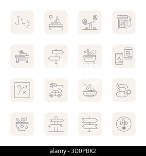 Ausgeklügeltes Paket aus 16 dünnen Konturvektorsymbolen für Alternative, entwickelt mit Retina Ready PIXELN für perfekte Klarheit für professionelle Anwendungen Stock Vektor