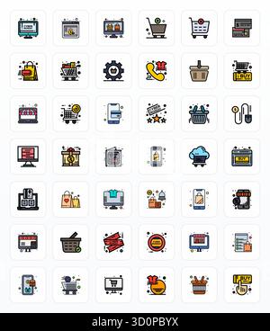 Außergewöhnliche Sammlung von 42 gefüllten Linien-Vektorsymbolen für Online-Shopping, geliefert in hochauflösender, rastergerechter Auflösung für unvergleichliche visuelle Darstellung Stock Vektor