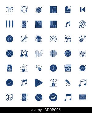 Umfangreiches Toolkit mit 42 Vektorsymbolen rund um Song, entwickelt mit hoher Auflösung, perfekter Präzision für vielseitige Design-App Stock Vektor