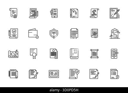 Sorgfältig zusammengestellte 24 Bold Line Vektorsymbole für Legal Document mit einer perfekten Auflösung von 128x128 PIXELN für eine konsistente Markendarstellung und -Verwendung Stock Vektor