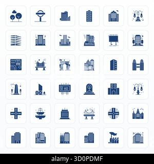 Hochmodernes Paket mit 36 detaillierten Vektorsymbolen, inspiriert vom Urban Design, im Glyph-Format mit hoher Auflösung für die nächste Generation Stock Vektor