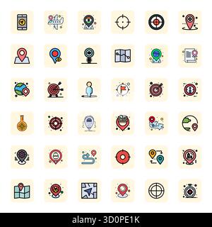 Strategisches Paket mit 36 Vektorsymbolen, die den Punkt im LineFilled-Format darstellen, optimiert mit 64x64 Grid-angepasster Qualität für professionelle Arbeit Stock Vektor