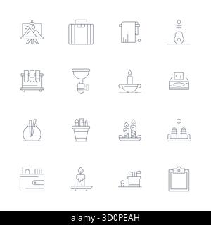 Wunderschön gerenderte 16 Thin Line-Vektorsymbole für Holder, erstellt mit einer Auflösung von 64x64 für beeindruckende visuelle Konsistenz über alle Plattformen hinweg. Stock Vektor