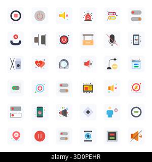 Sorgfältig gefertigte 36 flache Vektorsymbole für Off, in perfekter Qualität mit 128x128 PIXELN für kompromisslose Designstandards. Stock Vektor