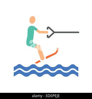 Wasserskier mit flachem Farbsymbol für digitale und gedruckte Projekte. Minimale bereinigte Symbole für Apps und Websites. Moderne, einfache Symbole für UI UX und Branding Stock Vektor