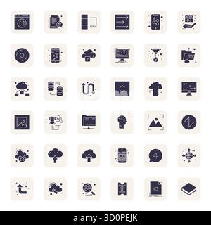 Exklusive Sammlung von 36 gefüllten Vektorsymbolen zum Hochladen, entwickelt mit einer Auflösung von 256 x 256 für erstklassige Markenerlebnisse. Stock Vektor
