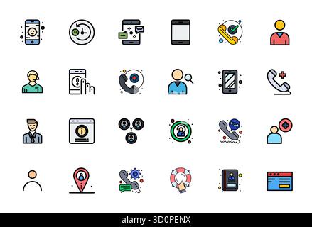 Diese Kollektion bietet 24 Line Filled Display Perfect Vektorsymbole, die speziell auf das Contact-Thema zugeschnitten sind und im Format 128x128 für digitales Design optimiert sind. Stock Vektor