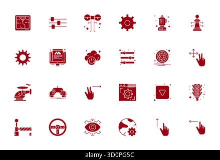 Ultimative Sammlung von 24 Vektorsymbolen, die Kontrolle in gefüllter Ästhetik darstellen, optimiert mit High Resolution Display perfekte Auflösung für maximale Auflösung Stock Vektor