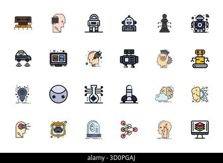 Sorgfältig kuratierte 24 Zeilen gefüllte Vektorsymbole für Ai mit einer bearbeitbaren Auflösung von 256 x 256 für konsistente Markendarstellung und Benutzererfahrung. Stock Vektor