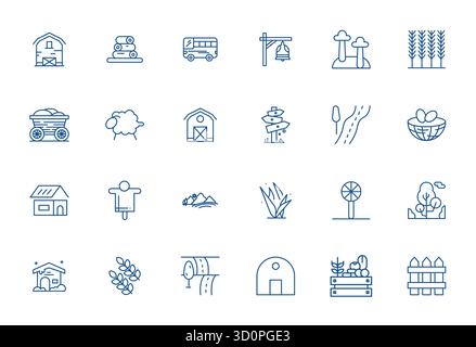 Raffiniertes Paket mit 24 Bold Line Vektorsymbolen für den ländlichen Raum, optimiert mit 128x128 Pixel optimierter Qualität für elegantes und funktionales Design Stock Vektor