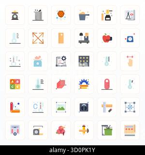 Sorgfältig gefertigte 36 flache Vektorsymbole für Skalierung, in hochauflösender PIXELQUALITÄT für kompromisslose Designstandards. Stock Vektor