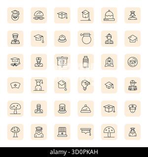 Professionelle Sammlung von 36 Vektorsymbolen mit normaler Fettumrandung, die Kappe darstellen, gefertigt mit hoher Auflösung und verbesserter Präzision für hno Stock Vektor