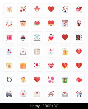 Vektorpaket mit 42 flachen Pixeln, inspiriert von Valentine, in hochauflösender Auflösung, ideal für skalierbares und kreatives Design Stock Vektor