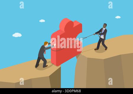 3D Isometrische flache Darstellung von Problemlösung, Teamwork und Überwindung von Schwierigkeiten Stockfoto