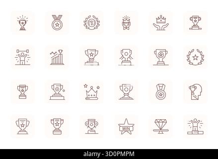Sorgfältig zusammengestellte 24 Regular Bold Outline Vector Icons für Champion mit 256 x 256 Display Perfect Resolution für konsistente Markendarstellung Stock Vektor