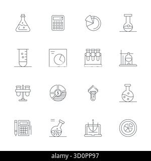 Strategisches Paket mit 16 Vektorsymbolen, die das Analysetool im Thin Line-Format darstellen, optimiert mit 64x64-Display, perfekte Qualität für den Beruf Stock Vektor