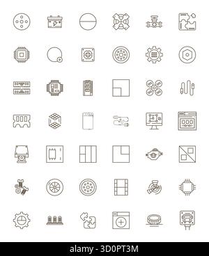 Umfangreiches Toolkit mit 42 Vektorsymbolen rund um Komponente, entwickelt in Bold Line mit hochauflösender Pixelgenauigkeit für vielseitiges DE Stock Vektor