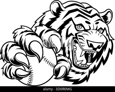 Black and White Angry Tiger Baseball Maskottchen Stock Vektor