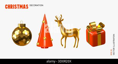 Set mit 3D-Weihnachtsdekorationen Stock Vektor