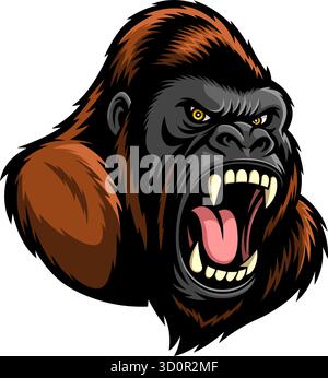 Angry Roaring Gorilla Head Mascot Illustration - Vektor Hand Gezeichnete Illustration Isoliert Auf Transparentem Hintergrund Stock Vektor