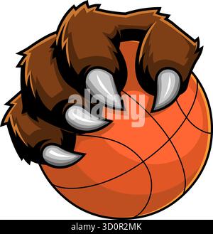 Bärenkralle Mit Basketball-Maskottchen-Logo. Handgezeichnete Vektor-Illustration Isoliert Auf Transparentem Hintergrund Stock Vektor