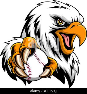 Eagle Mascot hält Baseball in den Klauen - Vektor Hand gezeichnete Illustration isoliert auf transparentem Hintergrund Stock Vektor