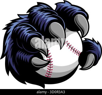 Gorilla Claw Hält Baseball - Vektor Hand Gezeichnete Illustration Isoliert Auf Transparentem Hintergrund Stock Vektor