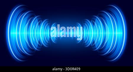 Futuristische kreisförmige Schallwellen. Geräuschexplosion. Elektronische Musikvisualisierung. Runder Lichteffekt. Funksignalkreis. Hintergrund des Audio-Equalizers. Stock Vektor