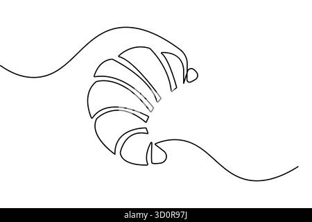 Croissant Frühstück durchgehende einzeilige Zeichnung minimalistischer Stil isolieren Umrissvektor Illustration Stock Vektor