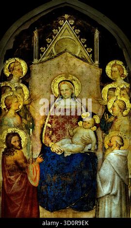 Madonna mit Kind auf dem Thron, Engel, der hl. Johannes der Täufer und Benedikt 1368 durch GIOTTINO (Giotto di Stefano) 1368 - italienischer Maler, Florentiner Schule. Italien Stockfoto