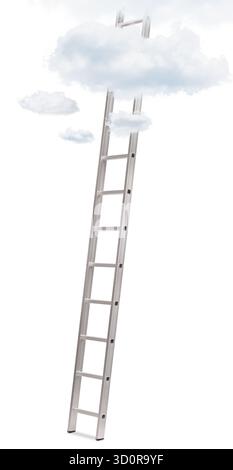 Leiter, die zu den Wolken führt, isoliert auf weißem Hintergrund Stockfoto
